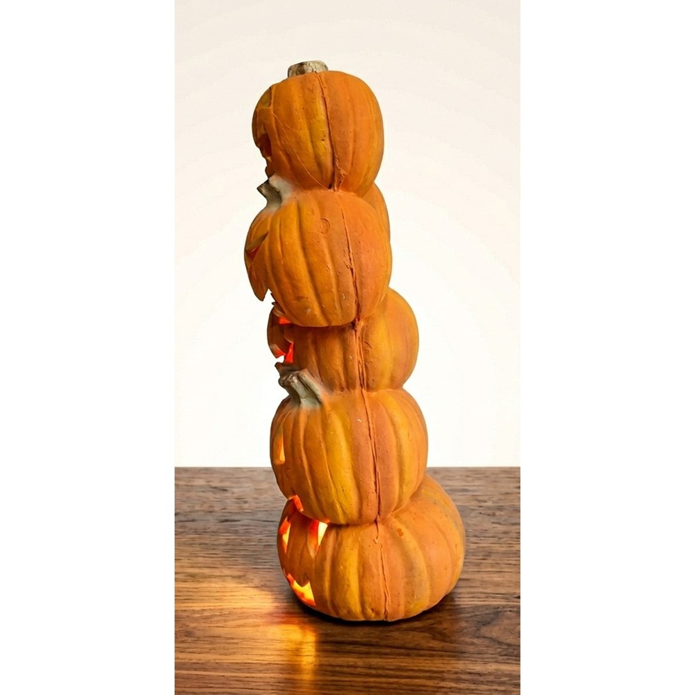 Trendmasters 6 Stacked Pumpkins Lighted Halloween Foam Mold 18", Set of 2, 1993 - Picture 6 of 12